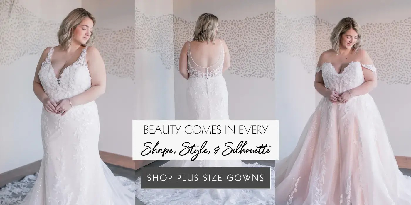 Bride in wedding dress in various poses, Plus Size Central Illinois